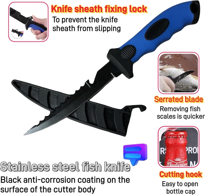 HOWORR 2PCS fillet knife Set, 5 & 7 inch Stainless Steel filet knife for fish, Fishing Gear, Fishing Tool Set, Fishing Accessories Gifts, Non-Slip Handles, with Sharpener and Cutting Resistant Gloves, Blue - Image 3